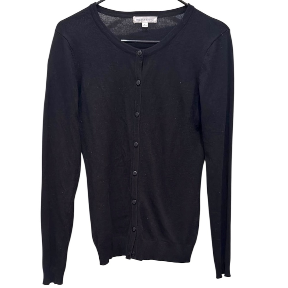 DownEast Women’s Small Black Knit Lightweight Long Sleeve Cardigan Sweater